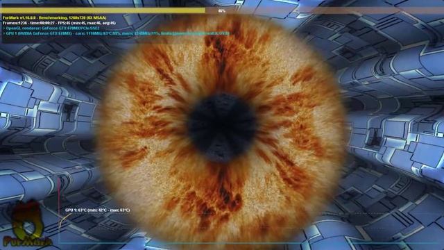 My old monster laptop clevo x7200 run Furmark benchmark 720p with overclocked Geforce 670MX. смотреть онлайн