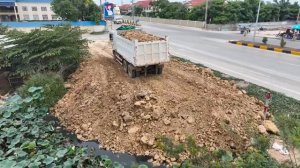 New Project Begins Incredible Develop Landfill by SHANTUI Bulldozer & Truck Spreading Stone soil