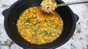 Суп из детства. Затируха в казане на костре