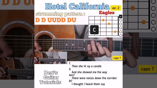 Hotel California - Eagles guitar chords w/ lyrics & strumming tutorial ver. 2 with Capo смотреть онлайн