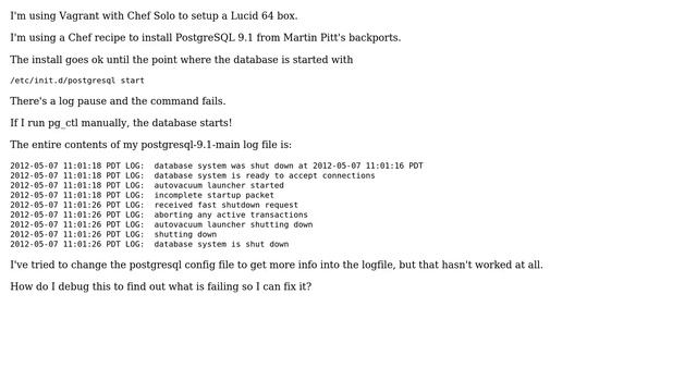 DevOps & SysAdmins: PostgreSQL 9.1 on Ubuntu Lucid fails to start - how to debug? смотреть онлайн