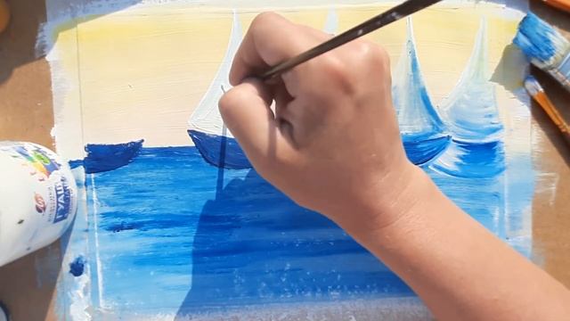 Как нарисовать морской пейзаж. Рисуем интерьерную картину. Море в интерьере. Рисуем яхты в море. смотреть онлайн