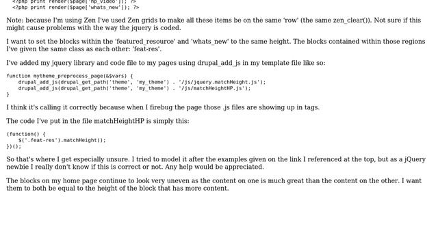 Drupal: Using jquery-match-height to set two blocks to equal height смотреть онлайн