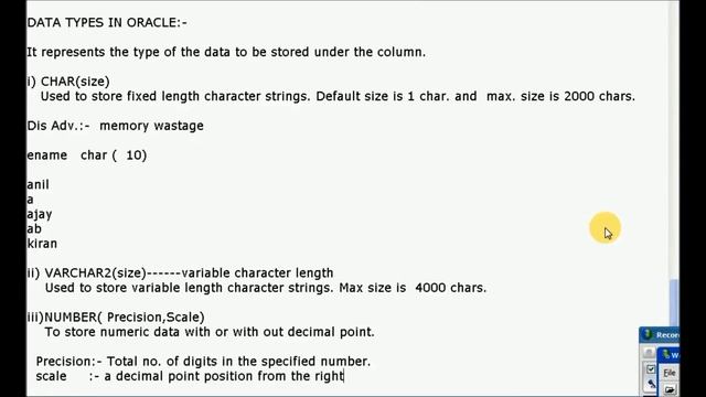 Oracle Data Types --- SQL смотреть онлайн
