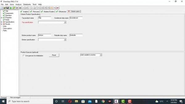 CHEMSEP FOR ETHANOL -WATER MIXTURE