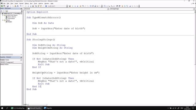 Excel VBA Online Course - 5.3.5 Avoiding Type Mismatch Errors смотреть онлайн