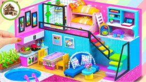 Миниатюрный современный розовы трех комнатный домик с и круглым столом из картона /209