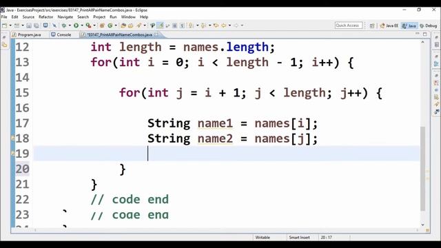 print all pair name combos in java смотреть онлайн