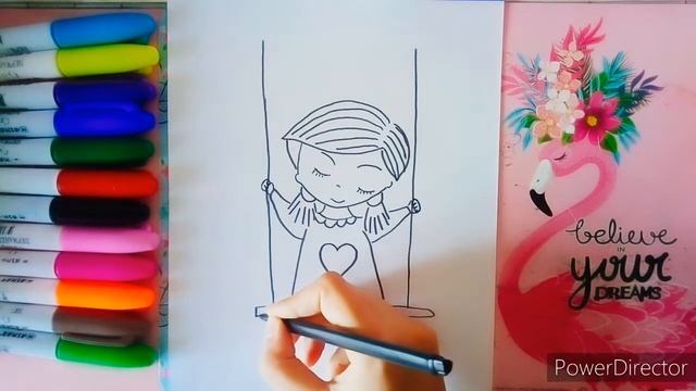 Как нарисовать девочку на качелях... смотреть онлайн