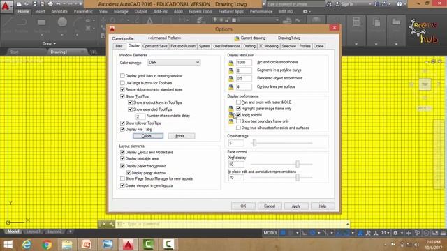 Autocad 2016-Tutorial 3.Short Key of Modify tool.How to change color of Background & Crosshair(size смотреть онлайн