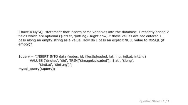 MySQL : MySQL and PHP - insert NULL rather than empty string смотреть онлайн
