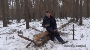 Таёжный костёр «Нодья» из трёх брёвен.