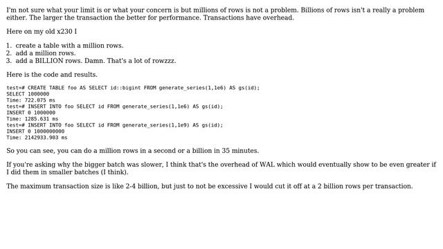 Postgres cost of large volume of inserts in many tables in a single transaction (3 Solutions!!) смотреть онлайн