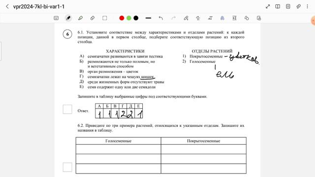 ВПР по биологии, 7 класс