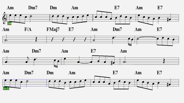 CHORO--Vois Sur Ton Chemin--Am--(Play Along)--:Guitar,Keyboard,Violin,Flute,Oboe,Melodica,Recorder.