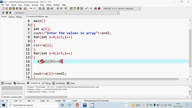 Program to check even and odd elements in one dimensional Array in C++ смотреть онлайн