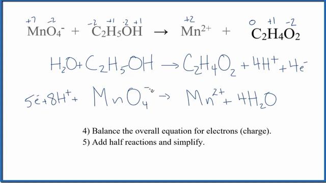 Balance the Redox Reaction MnO4 - + C2H5OH → Mn 2+ + CH3COOH смотреть онлайн