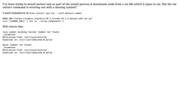 Apple: tar is giving a symbol error in a bash install script? смотреть онлайн
