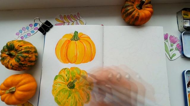 Watercolor Pumpkins And Fall Leaves Painting Tutorial - Autumn Sketch 2020 смотреть онлайн