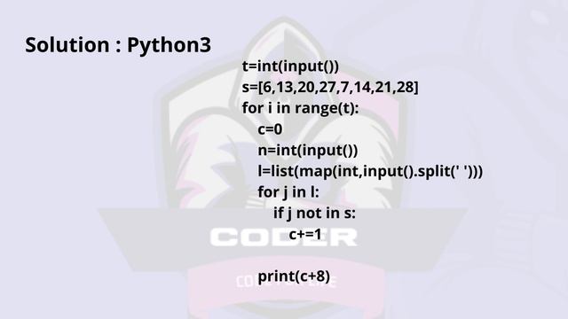 Count the Holidays Problem Code: SUNDAY | CodeChef Solution | Python3 смотреть онлайн
