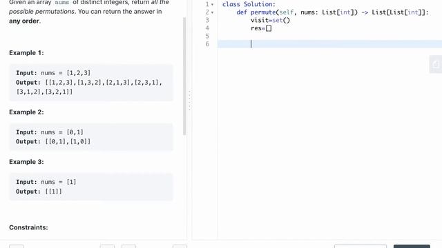 LEETCODE 46 PERMUTATIONS PYTHON | Backtracking смотреть онлайн
