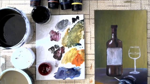 Художники от слова ХОРОШО! Натюрморт с бутылкой вина. Акрил (гуашь, масло). смотреть онлайн