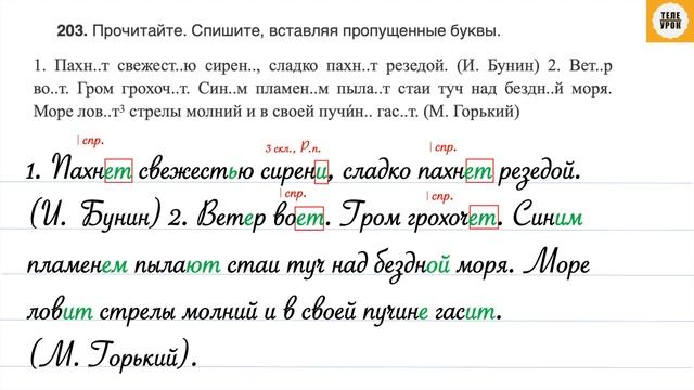 Упражнение 203, стр 99. Русский язык 4 класс, часть 2. смотреть онлайн
