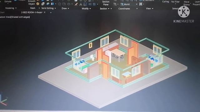 7.8m x 9.45m simple bungalow house. In Autocad 3D modeling. смотреть онлайн