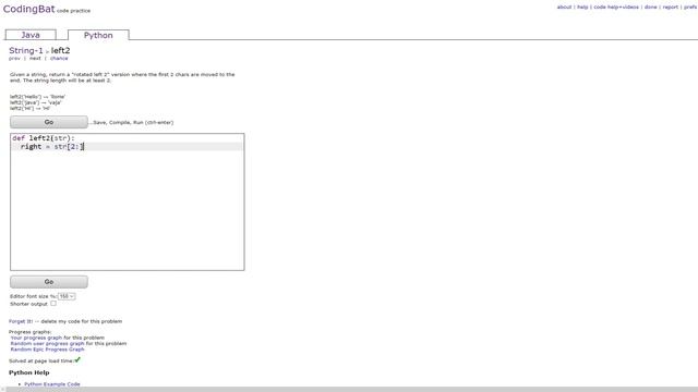 String-1 (left2) Python Tutorial || codingbat.com смотреть онлайн