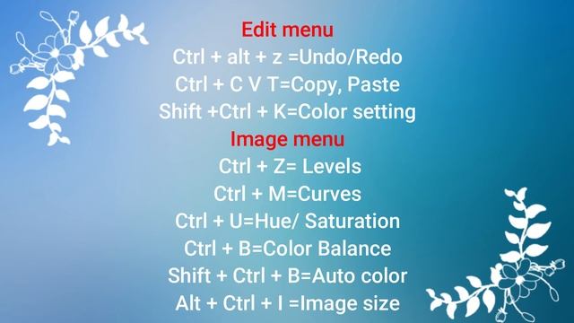 Adobe Photoshope7.0 Shortcut Keys
