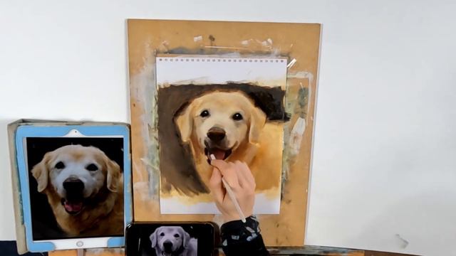 How To Paint A Dog Portrait | Golden Retriever Oil Painting By Sarah Halliday Art смотреть онлайн