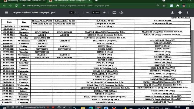Rajasthan University Exam Time Table 2021 Undergraduate (Science, Commerce, Arts) Part-III смотреть онлайн