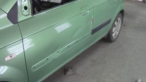 Рихтовка двери на  Hyundai Getz без споттера.