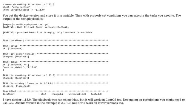 How to get the docker version of the host in the dynamic inventory and/or Ansible facts? смотреть онлайн