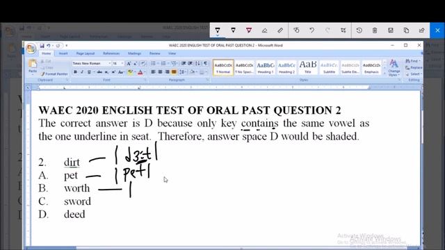 WAEC 2020 ENGLISH TEST OF ORAL OBJECTIVE PAST QUESTION 2 VOWEL SOUND /3:/ смотреть онлайн