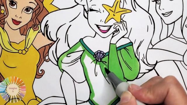 Coloring Disney Princess BELLE ARIEL & SLEEPING BEAUTY Coloring Book Page Compilation with Markers смотреть онлайн