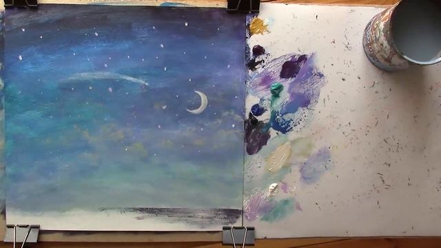 Рисуем ночной космический пейзаж | ПРОСТЫЕ УРОКИ РИСОВАНИЯ | Валерий Рыбаков смотреть онлайн