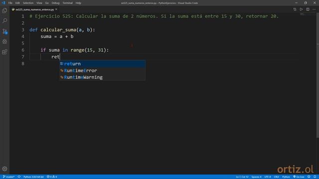 Python - Ejercicio 525: Sumar de Dos Números Enteros. Si la Suma Está entre 15 y 30, Retornar 20 смотреть онлайн