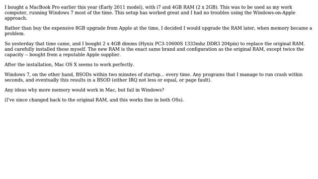 Why would installing 8GB in a Macbook Pro crash Windows 7 (running under Bootcamp)? смотреть онлайн