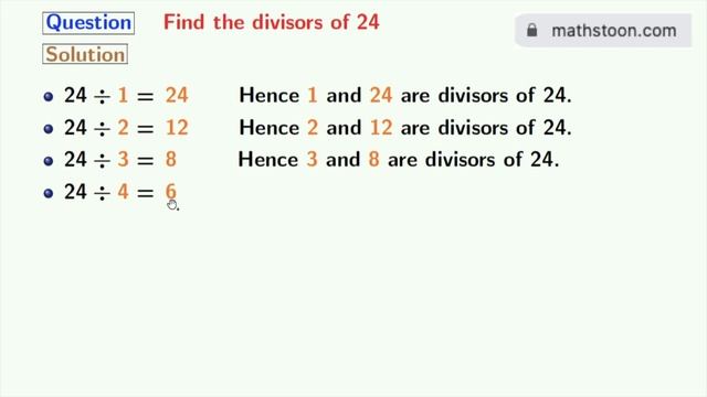 Divisors Of 24 | Number Of Divisors Of 24 | Prime Divisor Of 24