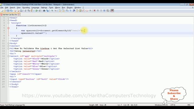 Validation and get multiple selected values from HTML listbox javascript смотреть онлайн