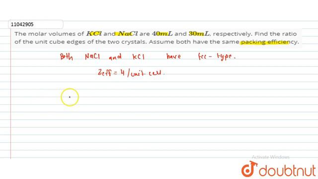 The molar volumes of KCl and NaCl are 40 mL and 30 mL, respectively. Find the ratio of the unit ... смотреть онлайн