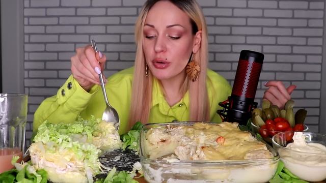 MUKBANG | Сливочно сырный мукбанк, пюре,  тефтели, салат | Casserole, Meatballs, Salat не ASMR