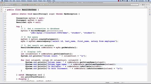 Java JDBC Tutorial – Part 9: JDBC ResultSet MetaData with MySQL смотреть онлайн