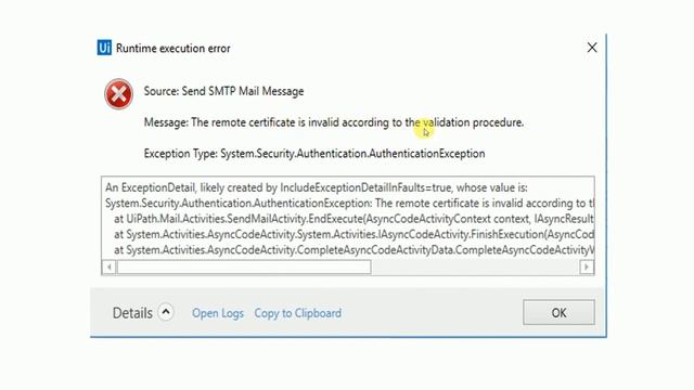 SendSMTPMailMessage–The remote certificate is invalid error in UiPath смотреть онлайн