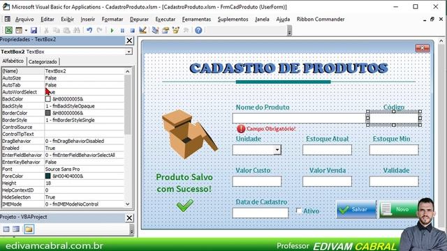 Cadastro De Produto Excel VBA 16 Dando Nomes Aos Controles Que Vão Receber Códigos VBA