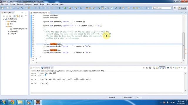 Vector (setsize method) | Java Collection Framework смотреть онлайн
