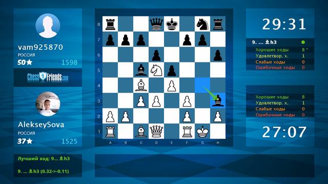 Анализ шахматной партии: AlekseySova - vam925870, 1-0 (по ChessFriends.com) смотреть онлайн