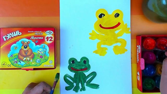 Цветные ЛЯГУШКИ рисуем красками ГУАШЬ смотреть онлайн