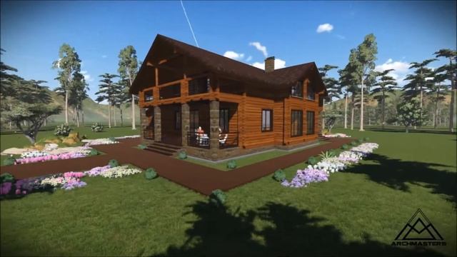 Индивидуальный жилой дом с гаражом из овального фрезерованного бруса смотреть онлайн
